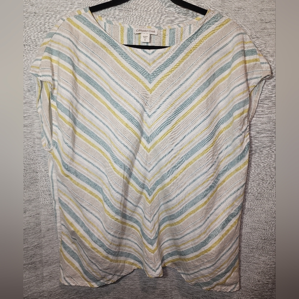 Coldwater Creek Asymmetrical Striped Multicolor 1x 100% Linen